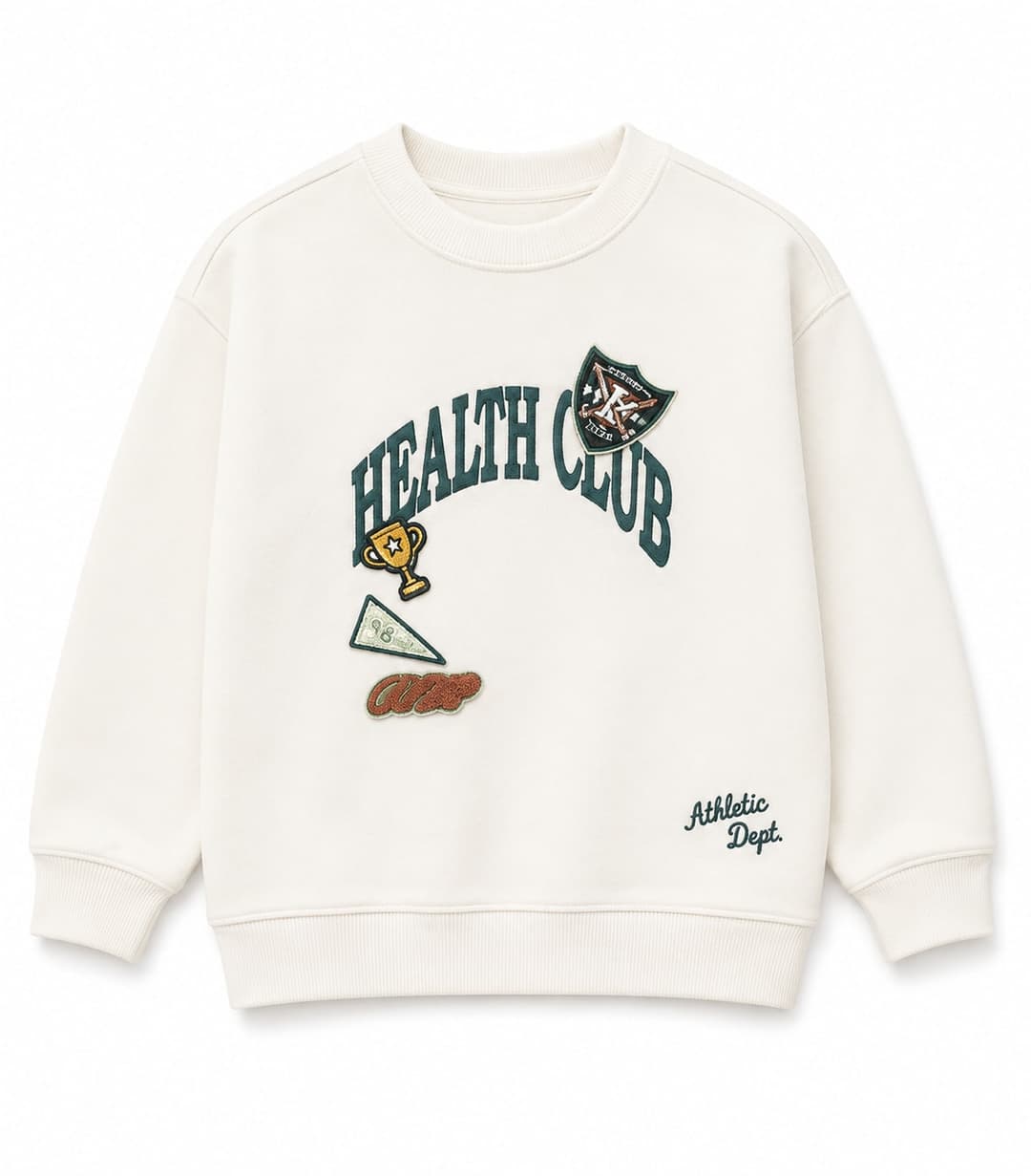 Varsity Patch Sweatshirt, Cream (Style 2), Boys Collection apparel by Haram Textile