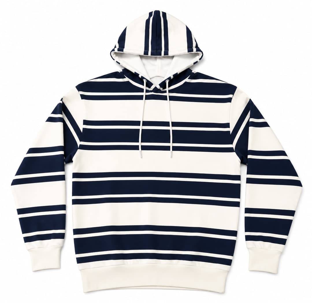 Striped Pullover Hoodie - Navy & Cream, Men's Collection apparel by Haram Textile
