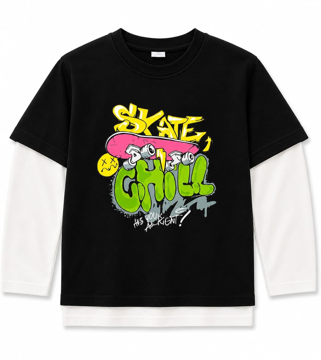 Layered-Look Graphic T-Shirt, Black & White, Girls Collection apparel by Haram Textile