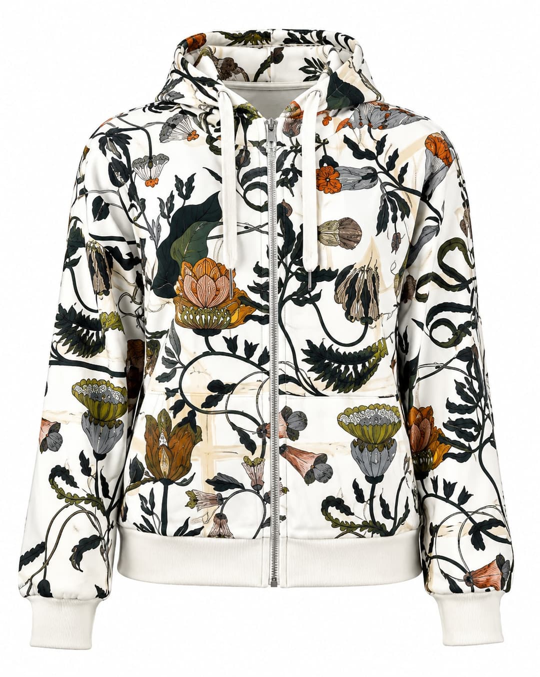 Floral Zip Hoodie, Cream, Ladies Collection apparel by Haram Textile