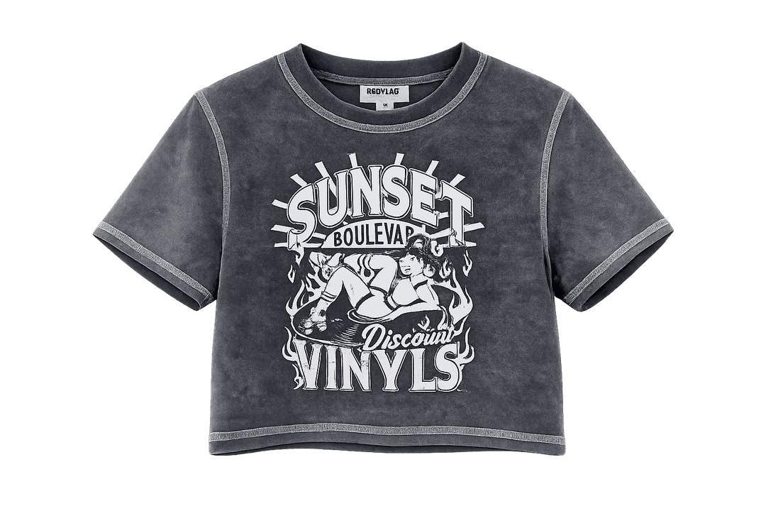 Vintage Graphic Crop Top, Grey, Ladies Collection apparel by Haram Textile