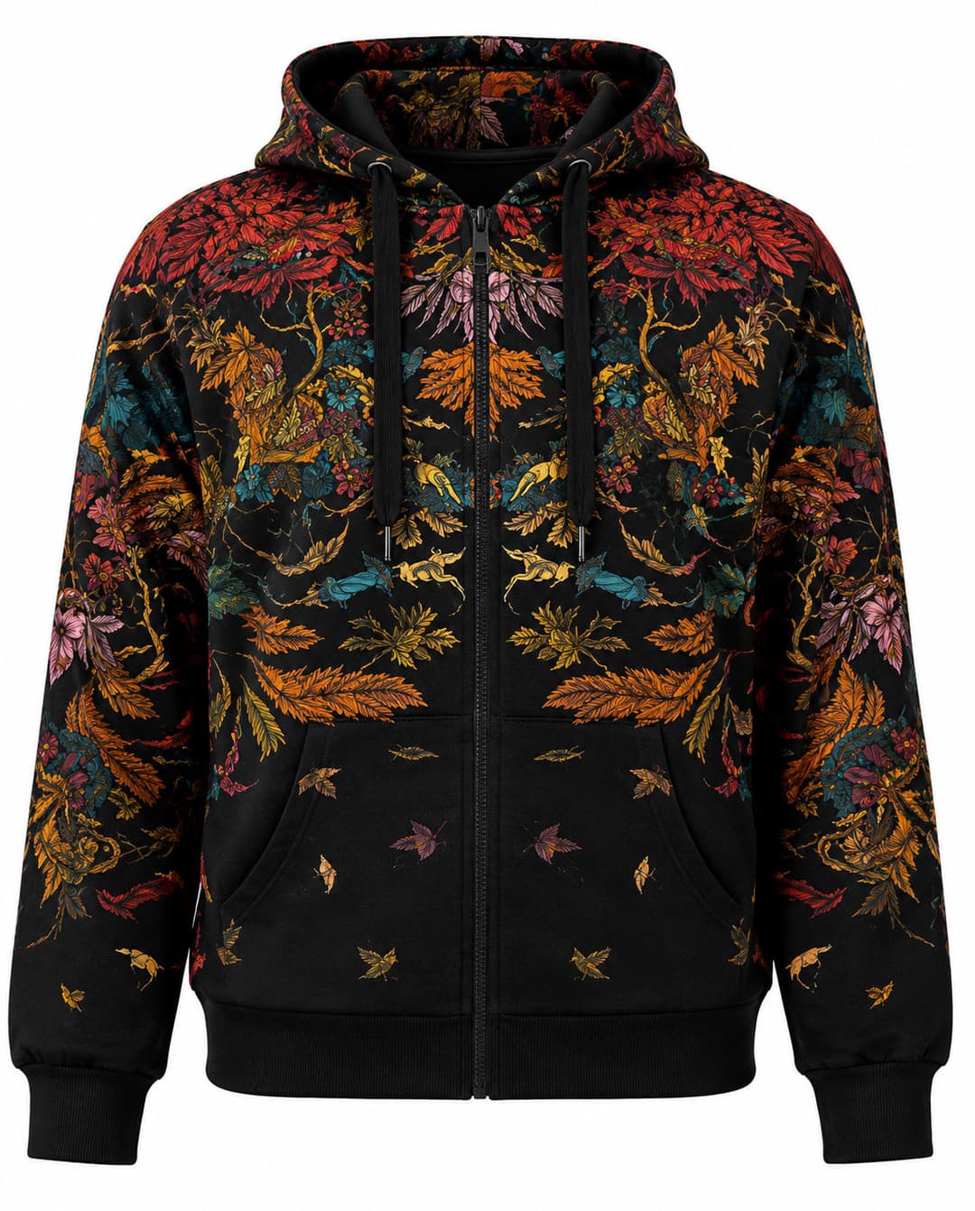 Floral Zip Hoodie, Black, Ladies Collection apparel by Haram Textile