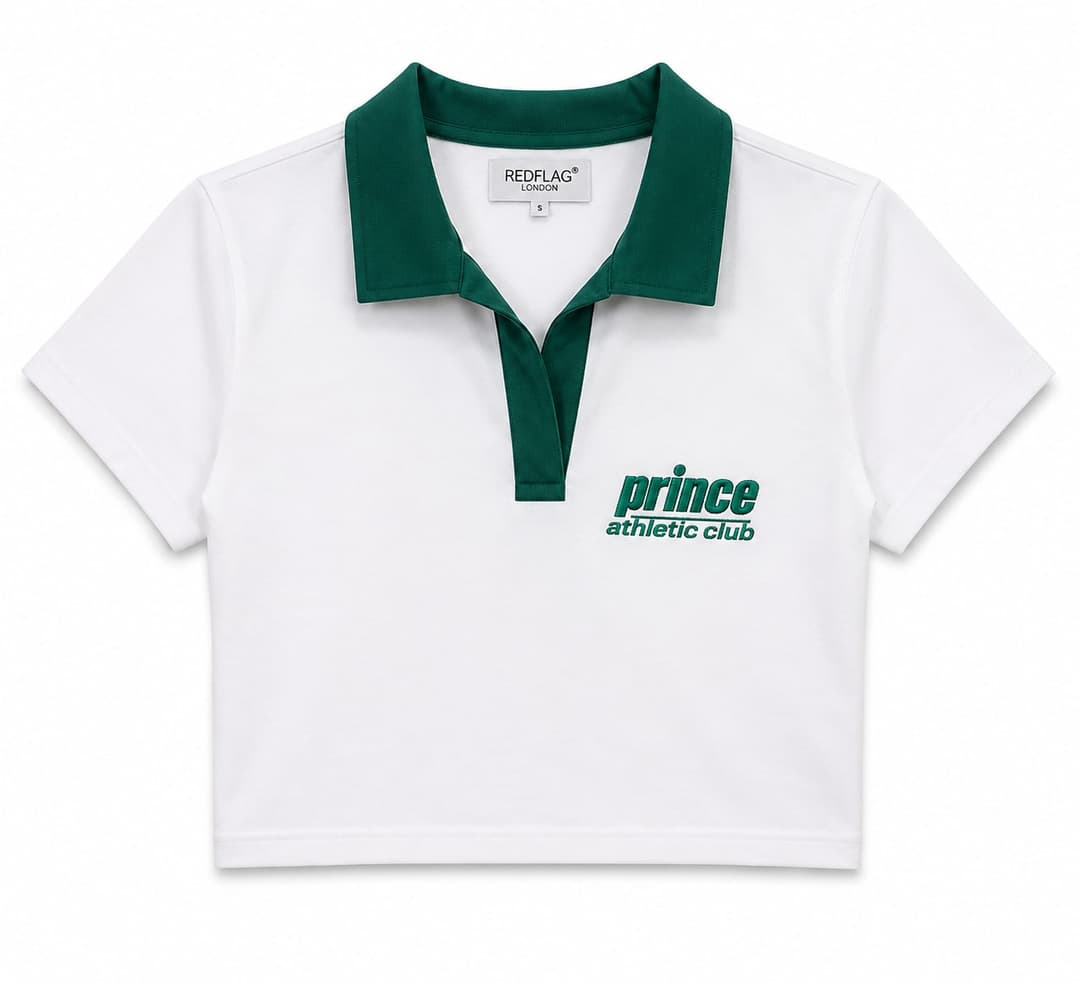 Polo Crop Top, White & Green, Ladies Collection apparel by Haram Textile