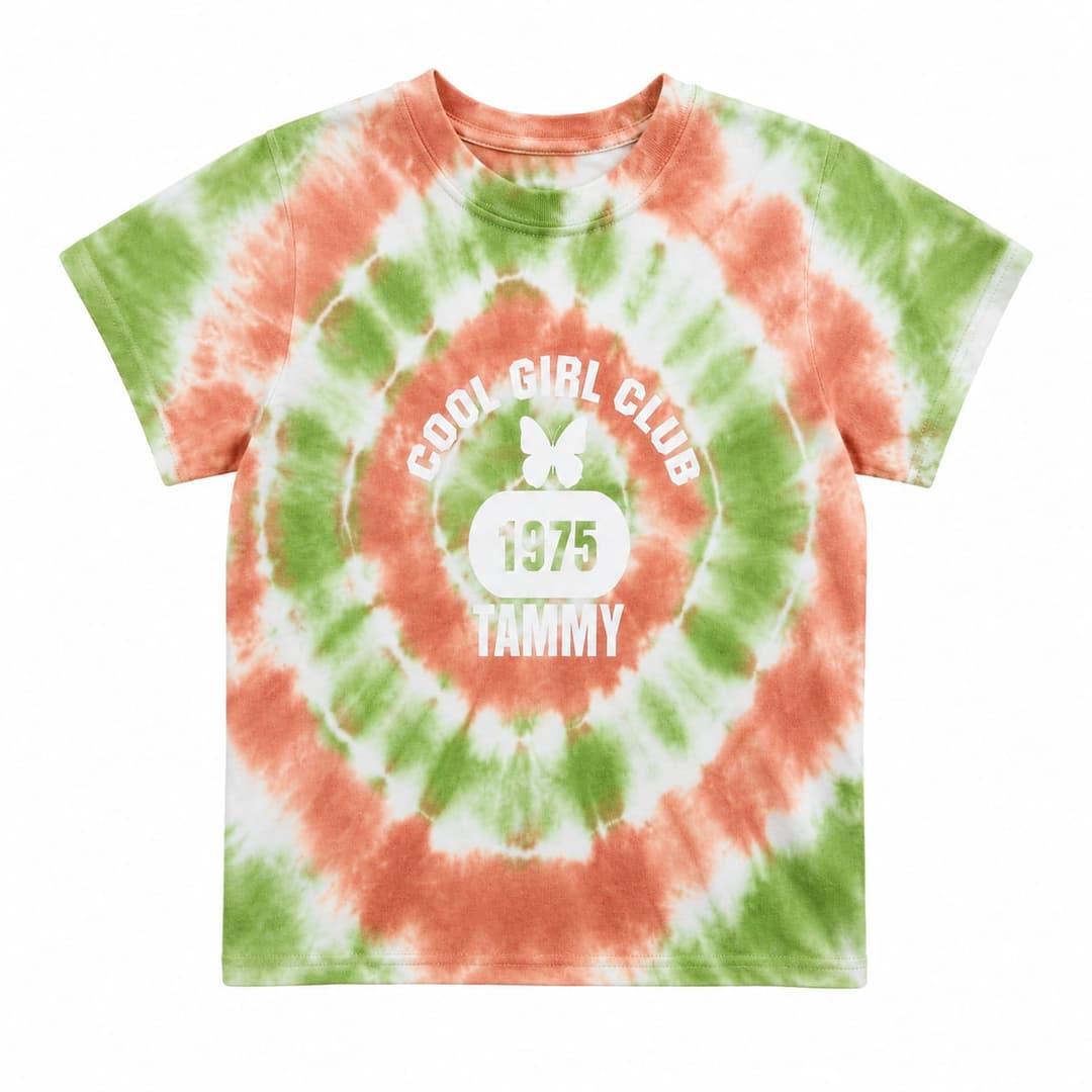 Tie-Dye Graphic T-Shirt, Orange & Green, Ladies Collection apparel by Haram Textile